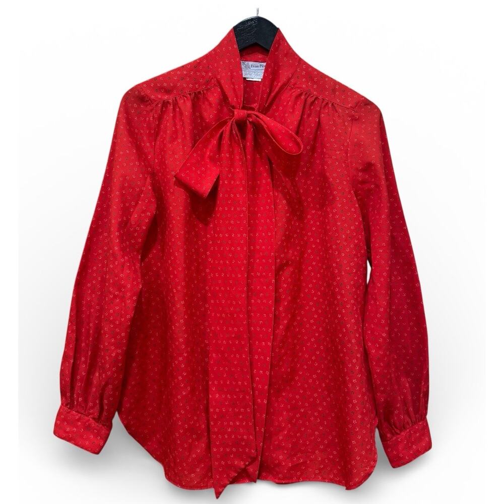 Vintage Red Blouse Size 12 Tie Neck Pussybow Career Secretary